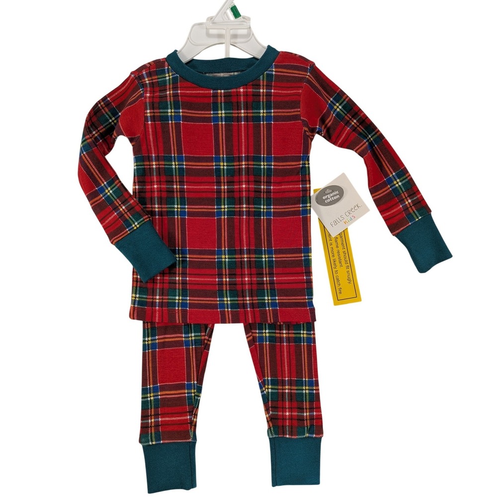 NWT Falls Creek‎ Pajamas 2T Plaid Christmas Organic Cotton Jammies Toddler Baby